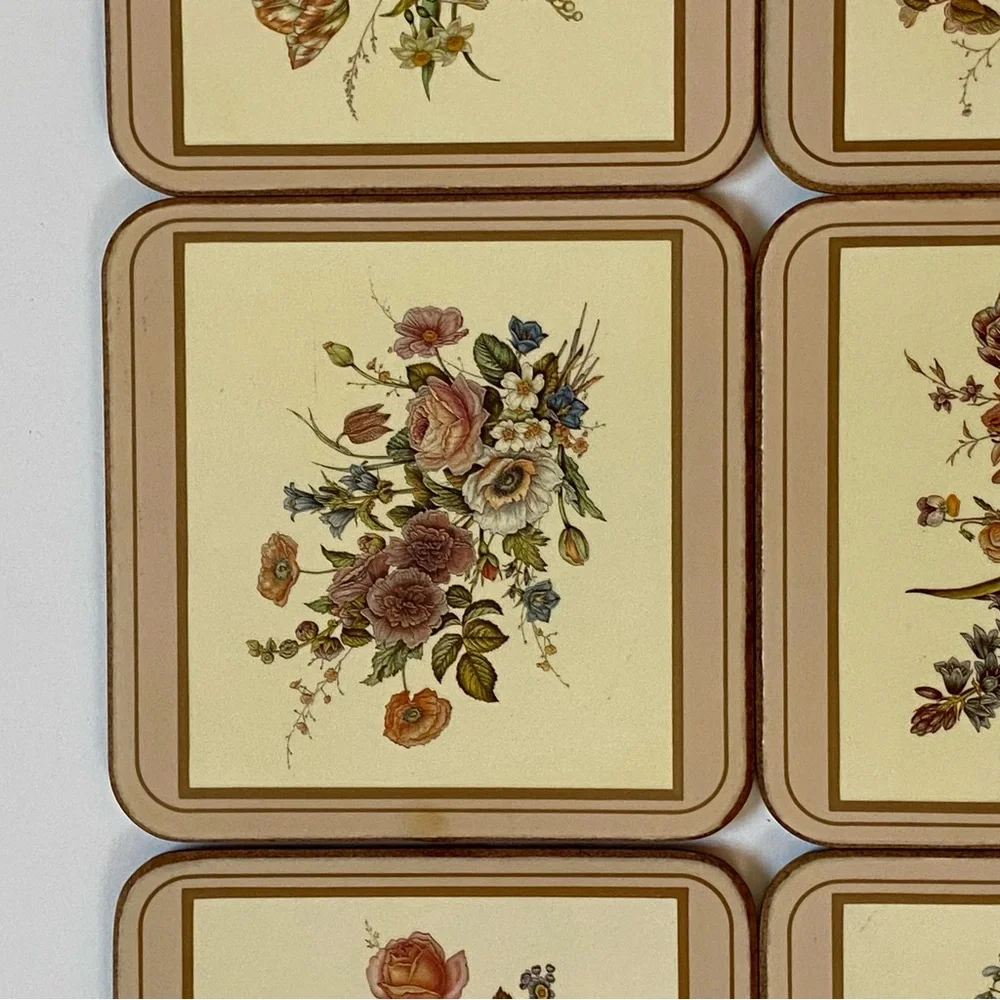 Pimpernel Coasters Lot of 6 Acrylic Cork Back Field Flowers England roses peony